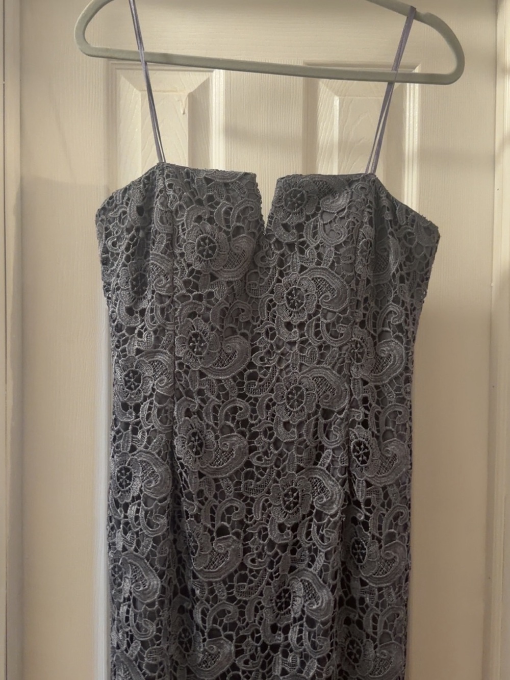 Aidan Mattox Slate Gray Lace Strapless Evening Dress